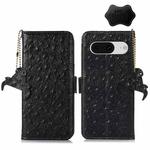 For Google Pixel 8 Ostrich Pattern Genuine Leather RFID Phone Case(Black)