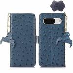 For Google Pixel 8 Ostrich Pattern Genuine Leather RFID Phone Case(Blue)