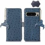 For Google Pixel 8 Pro Ostrich Pattern Genuine Leather RFID Phone Case(Blue)