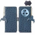 For Honor Magic5 Ostrich Pattern Genuine Leather RFID Phone Case(Blue)