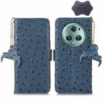For Honor Magic5 Pro Ostrich Pattern Genuine Leather RFID Phone Case(Blue)