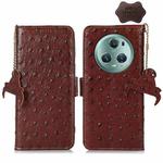 For Honor Magic5 Pro Ostrich Pattern Genuine Leather RFID Phone Case(Coffee)