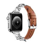 Chain Genuine Leather Watch Band For Apple Watch Ultra 49mm / Series 8&7 45mm / SE 2&6&SE&5&4 44mm / 3&2&1 42mm, Size:S(Brown)