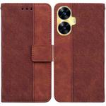 For Realme C55 Geometric Embossed Leather Phone Case(Brown)