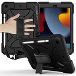 For iPad 10.2 Shockproof PC + Silicone Combination Case with Holder & Hand Strap & Shoulder Strap(Black)