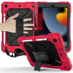 For iPad 10.2 Shockproof PC + Silicone Combination Case with Holder & Hand Strap & Shoulder Strap(Red+Black)