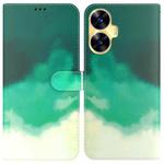 For Realme C55 Watercolor Pattern Flip Leather Phone Case(Cyan Green)