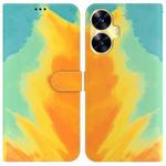For Realme C55 Watercolor Pattern Flip Leather Phone Case(Autumn Leaf)