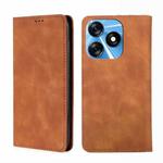 For Tecno Spark 10 4G Skin Feel Magnetic Horizontal Flip Leather Phone Case(Light Brown)