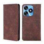 For Tecno Spark 10 4G Skin Feel Magnetic Horizontal Flip Leather Phone Case(Dark Brown)