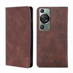 For Huawei P60 / P60 Pro Skin Feel Magnetic Horizontal Flip Leather Phone Case(Dark Brown)