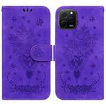 For Huawei nova Y61 / Enjoy 50z Butterfly Rose Embossed Leather Phone Case(Purple)