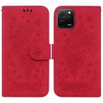 For Huawei nova Y61 / Enjoy 50z Butterfly Rose Embossed Leather Phone Case(Red)