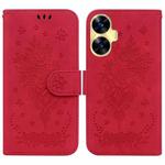 For Realme C55 Butterfly Rose Embossed Leather Phone Case(Red)