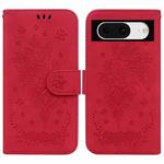 For Google Pixel 8 Butterfly Rose Embossed Leather Phone Case(Red)