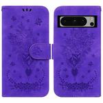 For Google Pixel 8 Pro Butterfly Rose Embossed Leather Phone Case(Purple)