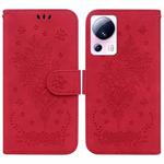 For Xiaomi 13 Lite / Civi 2 Butterfly Rose Embossed Leather Phone Case(Red)