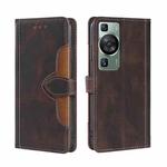 For Huawei P60 / P60 Pro Skin Feel Magnetic Buckle Leather Phone Case(Brown)