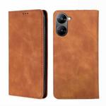 For Realme V30 5G / V30t Skin Feel Magnetic Horizontal Flip Leather Phone Case(Light Brown)