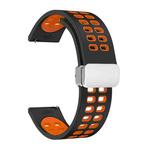 20mm Double-row Hole Folding Silver Buckle Two-color Silicone Watch Band(Black Orange)