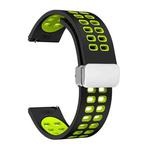 20mm Double-row Hole Folding Silver Buckle Two-color Silicone Watch Band(Black Green)