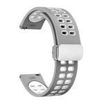 20mm Double-row Hole Folding Silver Buckle Two-color Silicone Watch Band(Grey White)