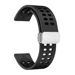 20mm Double-row Hole Folding Silver Buckle Two-color Silicone Watch Band(Black)