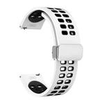 22mm Double-row Hole Folding Silver Buckle Two-color Silicone Watch Band(White Black)