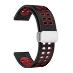 22mm Double-row Hole Folding Silver Buckle Two-color Silicone Watch Band(Black Red)