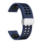 22mm Double-row Hole Folding Silver Buckle Two-color Silicone Watch Band(Midnight Blue Black)