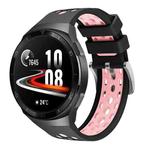 For Huawei Watch GT 2e Two Color Round Hole Silicone Watch Band(Balck Light Pink)