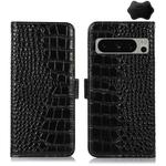 For Google Pixel 8 Pro Crocodile Top Layer Cowhide Leather Phone Case(Black)