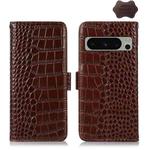 For Google Pixel 8 Pro Crocodile Top Layer Cowhide Leather Phone Case(Brown)