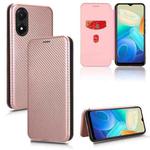 For vivo Y02s Carbon Fiber Texture Flip Leather Phone Case(Pink)