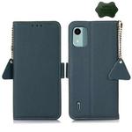 For Nokia C12 4G Side-Magnetic TJ Genuine Leather RFID Phone Case(Green)