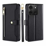 For Infinix Smart 7 Sheep Texture Cross-body Zipper Wallet Leather Phone Case(Black)