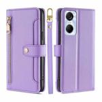 For Tecno Pop 6 Pro Sheep Texture Cross-body Zipper Wallet Leather Phone Case(Purple)