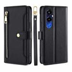 For Tecno Pova 4 Pro Sheep Texture Cross-body Zipper Wallet Leather Phone Case(Black)
