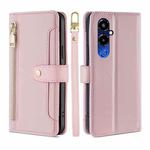 For Tecno Pova 4 Pro Sheep Texture Cross-body Zipper Wallet Leather Phone Case(Pink)