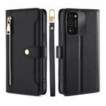 For Tecno Spark 8C Sheep Texture Cross-body Zipper Wallet Leather Phone Case(Black)