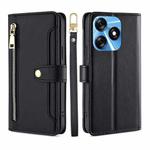 For Tecno Spark 10 4G Sheep Texture Cross-body Zipper Wallet Leather Phone Case(Black)