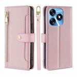 For Tecno Spark 10 4G Sheep Texture Cross-body Zipper Wallet Leather Phone Case(Pink)