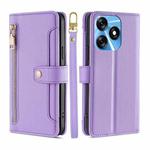 For Tecno Spark 10 4G Sheep Texture Cross-body Zipper Wallet Leather Phone Case(Purple)