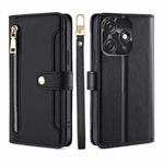 For Tecno Spark 10C Sheep Texture Cross-body Zipper Wallet Leather Phone Case(Black)