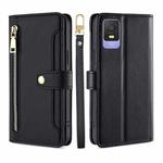 For TCL 403 Sheep Texture Cross-body Zipper Wallet Leather Phone Case(Black)