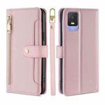 For TCL 403 Sheep Texture Cross-body Zipper Wallet Leather Phone Case(Pink)