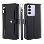 For vivo S16e Sheep Texture Cross-body Zipper Wallet Leather Phone Case(Black)