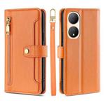 For vivo Y100 5G Sheep Texture Cross-body Zipper Wallet Leather Phone Case(Orange)