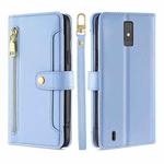 For ZTE Blade A32 Sheep Texture Cross-body Zipper Wallet Leather Phone Case(Blue)