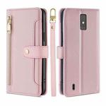 For ZTE Blade A32 Sheep Texture Cross-body Zipper Wallet Leather Phone Case(Pink)